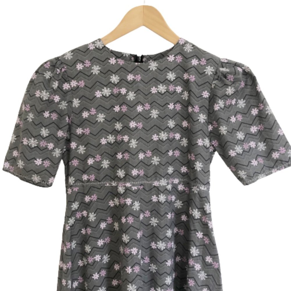 Gray handmade vintage empire waist a-line dress S